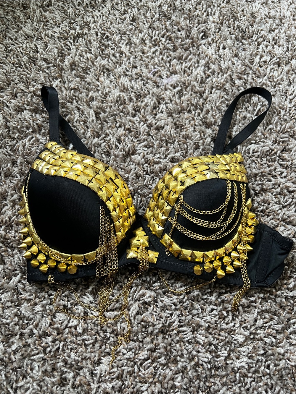 Black Bra with Gold Studs & Chains - Fashion Statement Lingerie